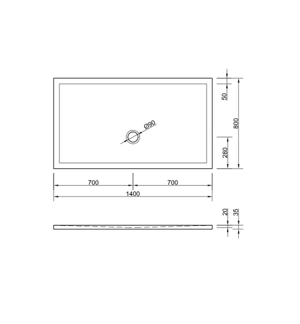 Schröder Rechteckduschwanne Flat New E 140x80x2 cm weiß