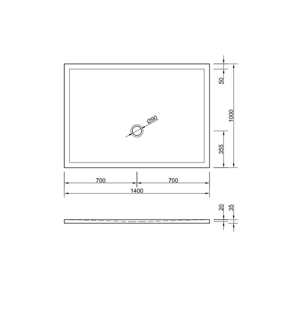 Schröder Rechteckduschwanne Flat New E 140x100x2 cm weiß