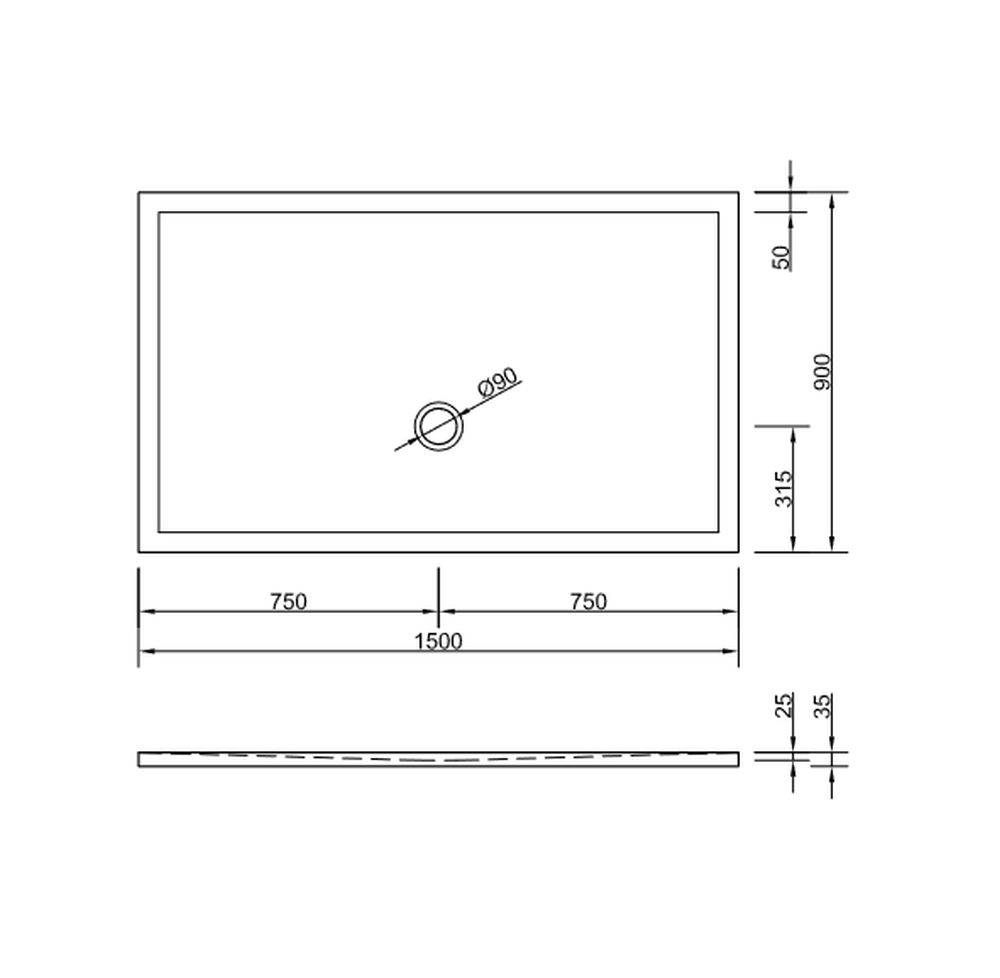 Schröder Rechteckduschwanne Flat New E 150x90x2,5 cm weiß