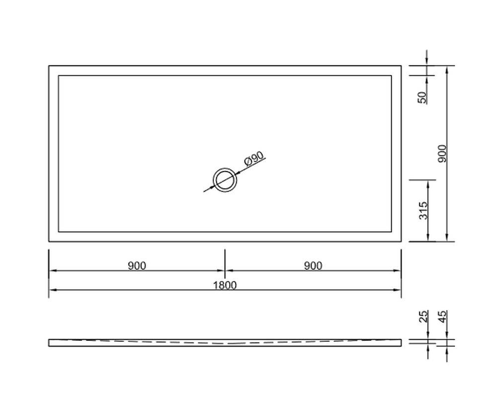 Schröder Rechteckduschwanne Flat New E 180x90x2,5 cm weiß
