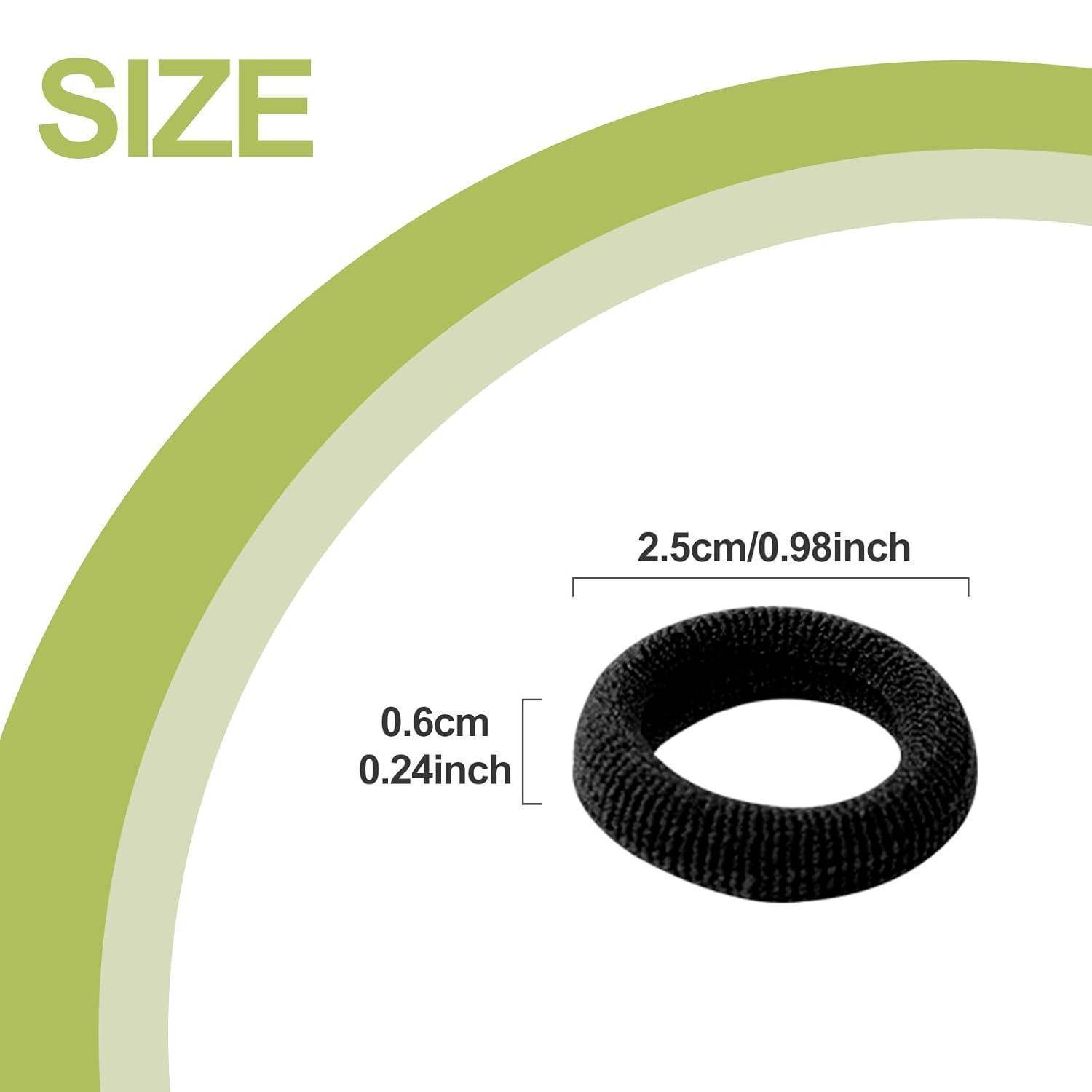 Das Bild zeigt einen schwarzen Ring mit den Abmessungen: 2,5 cm (0,98 Zoll) Durchmesser und 0,6 cm (0,24 Zoll) Höhe. Das Wort 'GRÖSSE' ist in Grün dargestellt.