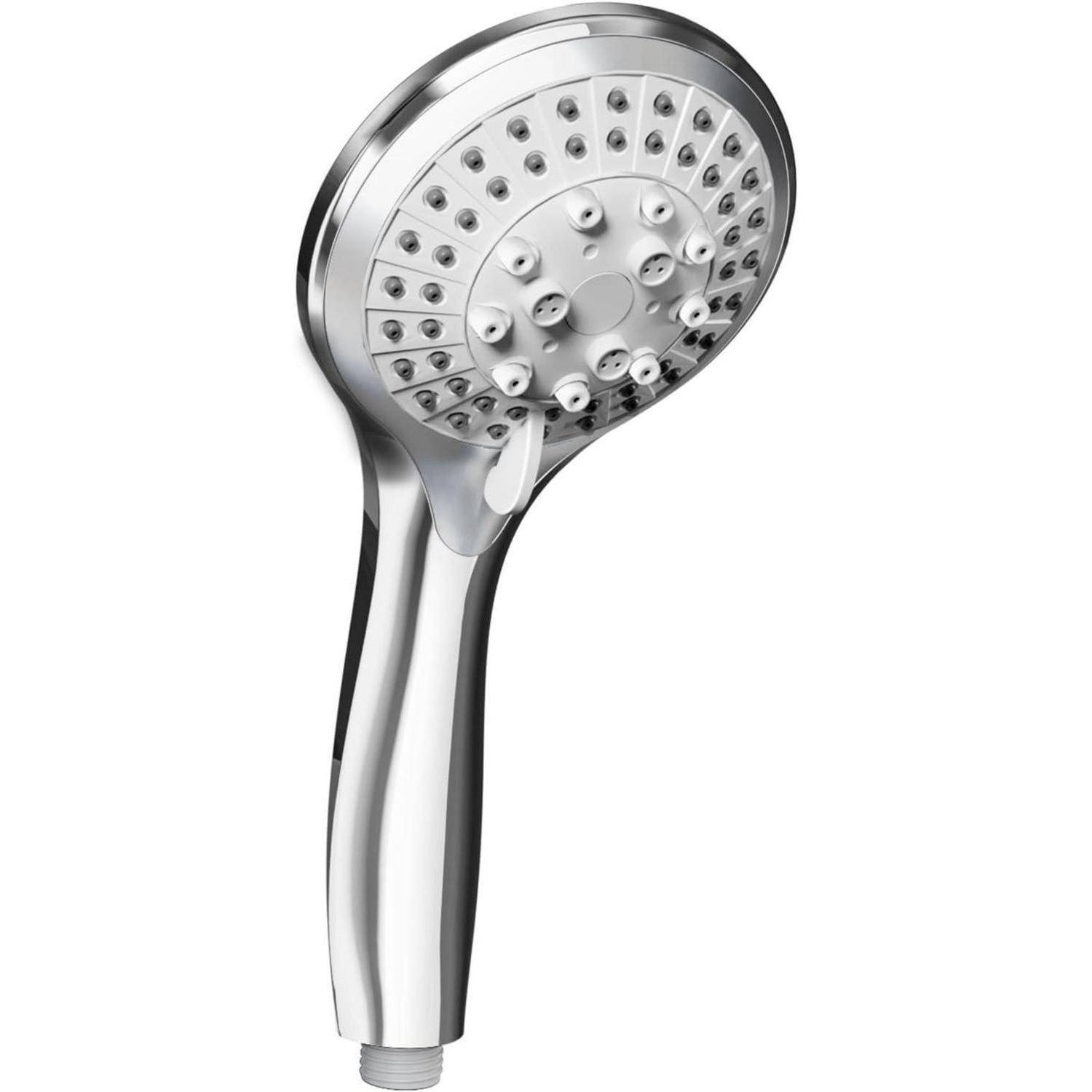 Silberner Handbrause mit verschiedenen Strahleinstellungen und modernem Design.