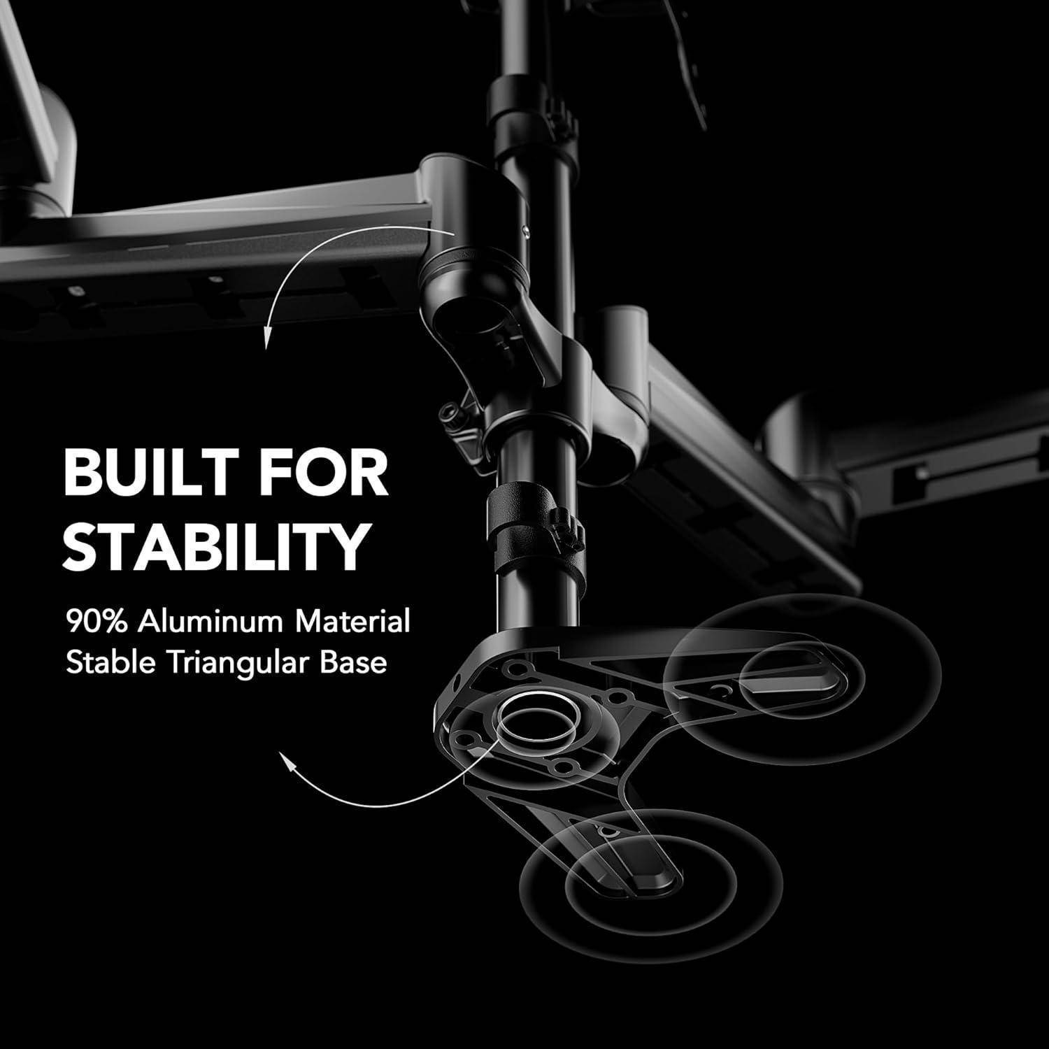 Konstruiert für Stabilität. 90% Aluminium Material. Stabile dreieckige Basis.