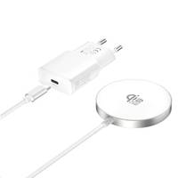 Ein drahtloser Ladegerät und Adapter mit USB-Kabel für Qi-fähige Geräte.