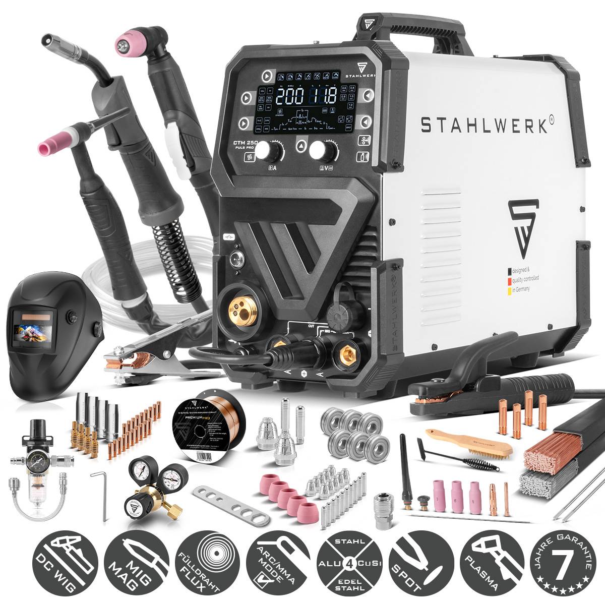 STAHLWERK 6-in-1 Schweißgerät Plasma CTM-250 PULS Pro Vollausstattung