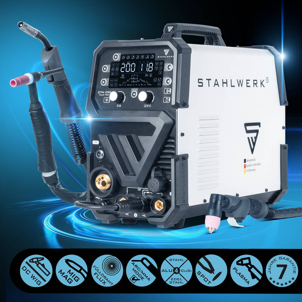 STAHLWERK 6-in-1 Schweißgerät Plasma CTM-250 PULS Pro Vollausstattung