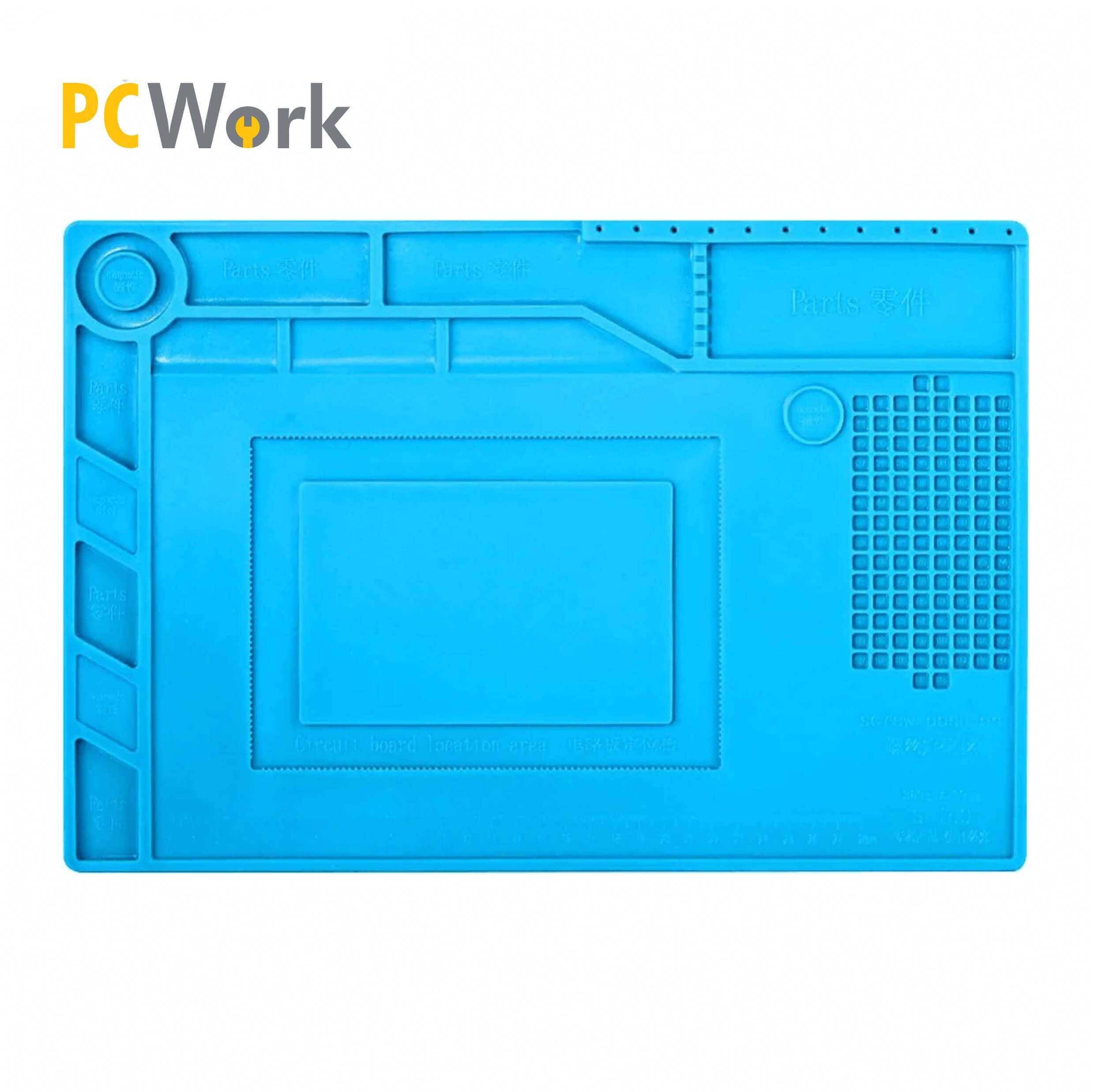 PCWork Lötmatte, Silikon Reparaturmatte, 390x270mm, magnetische Felder, hitzebeständig 450°C