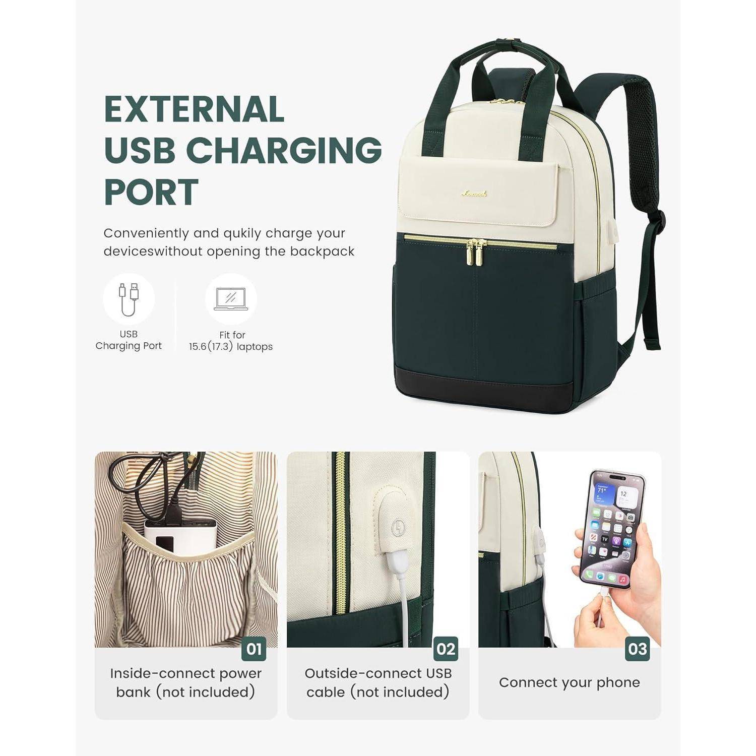 Rucksack Damen 15,6 Zoll Laptopfach Wasserdicht Uni Reise Büro Daypack