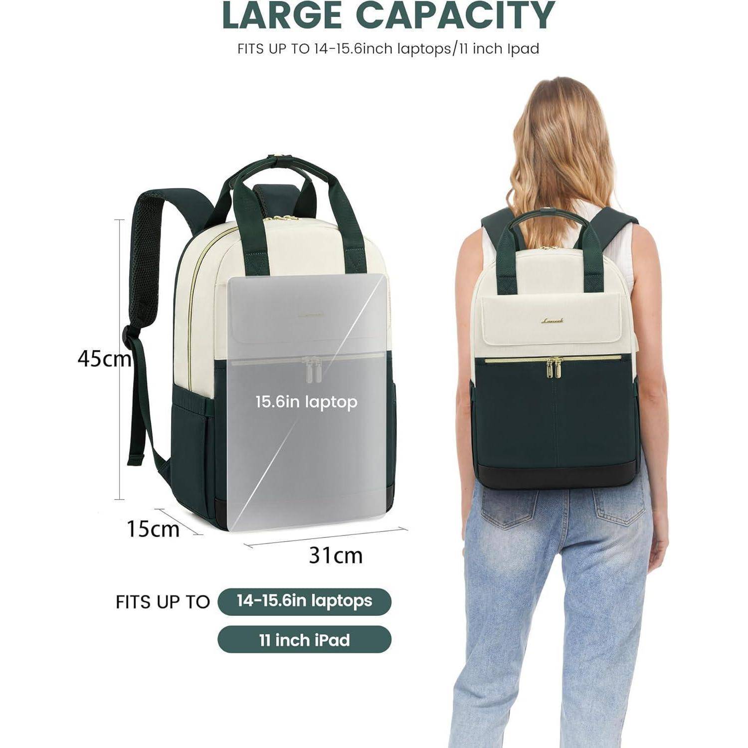 Rucksack Damen 15,6 Zoll Laptopfach Wasserdicht Uni Reise Büro Daypack