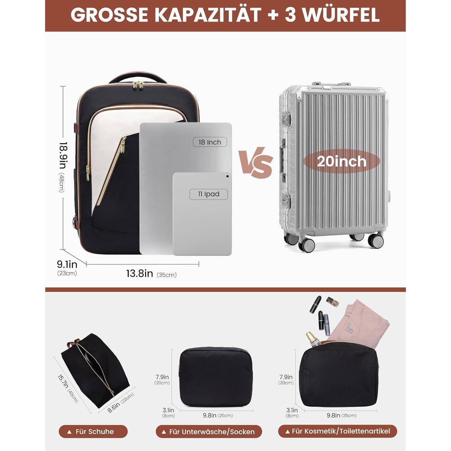 Handgepäck Reiserucksack 18 Zoll Laptop Damen Rucksack Travel Flugzeug