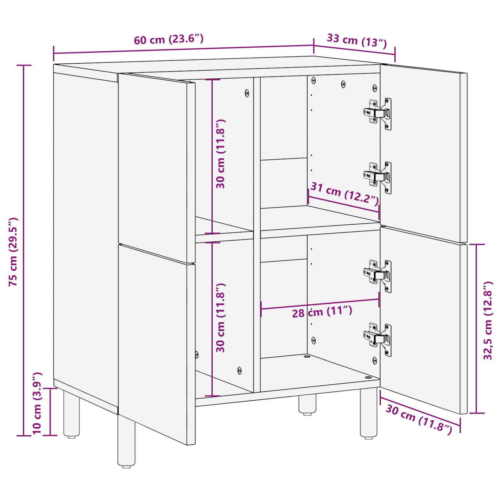 vidaXL Sideboard mit Tür Weiße gewaschene Oberfläche 60 x 33 x 75 cm