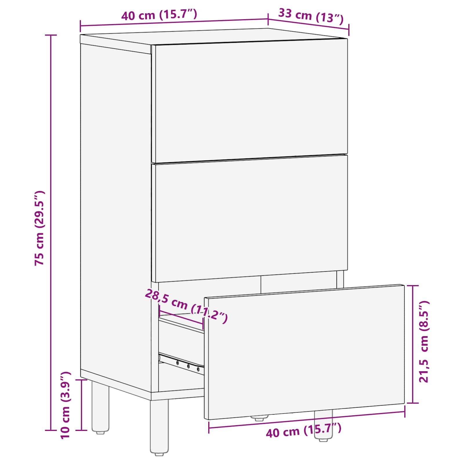 vidaXL Sideboard Weiße gewaschene Oberfläche 40 x 33 x 75 cm