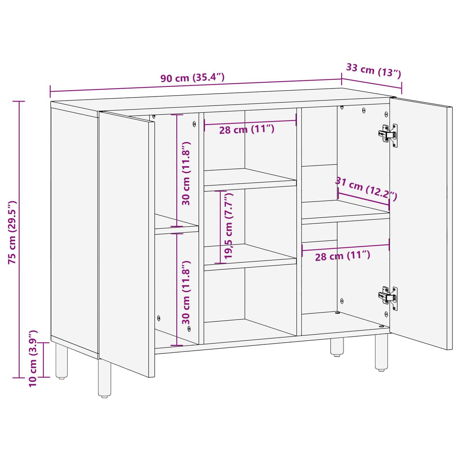 vidaXL Sideboard mit Regal Weiße gewaschene Oberfläche 90 x 33 x 75 cm