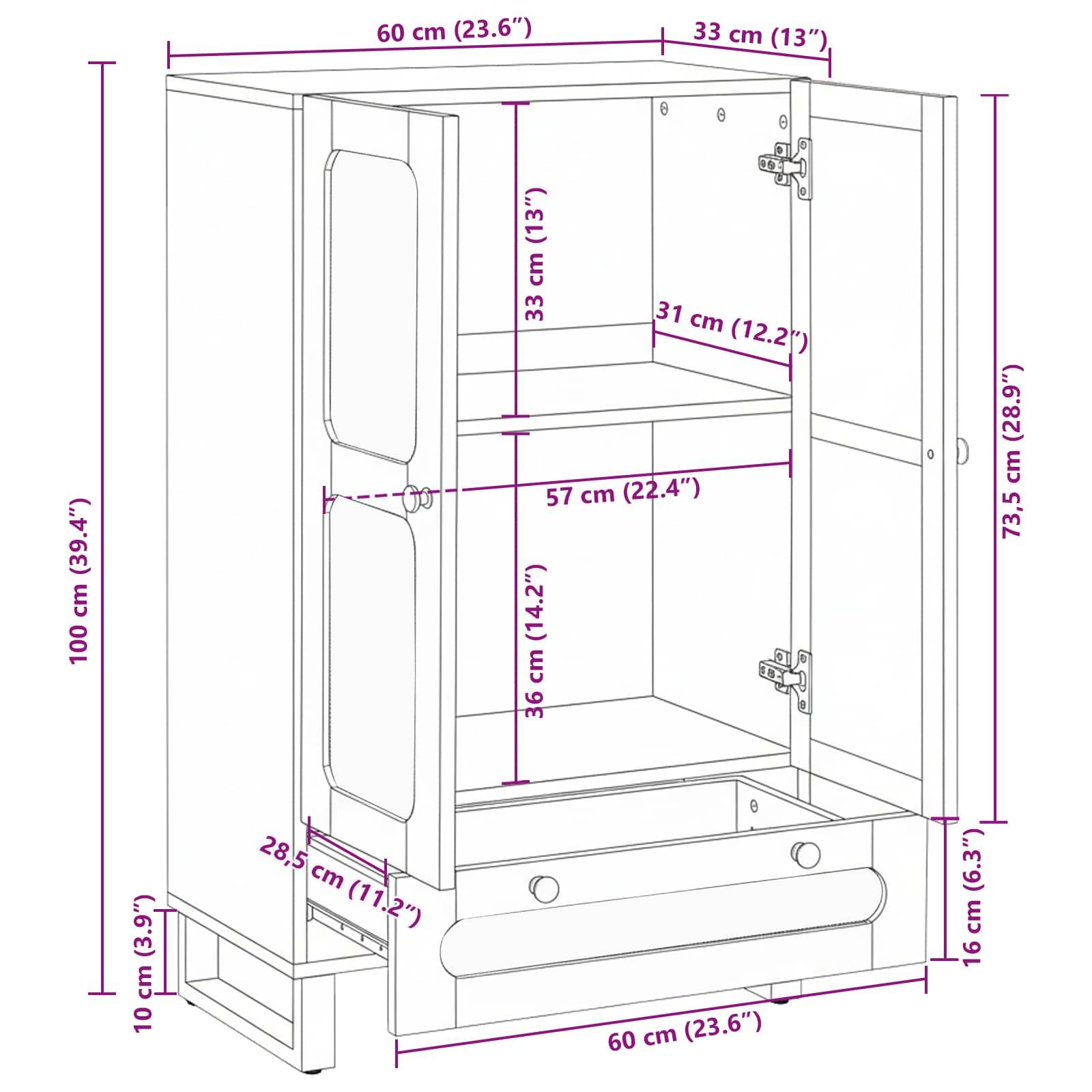 vidaXL Highboard mit Speicher Braun 40 x 33 x 110 cm Massivholz Mango