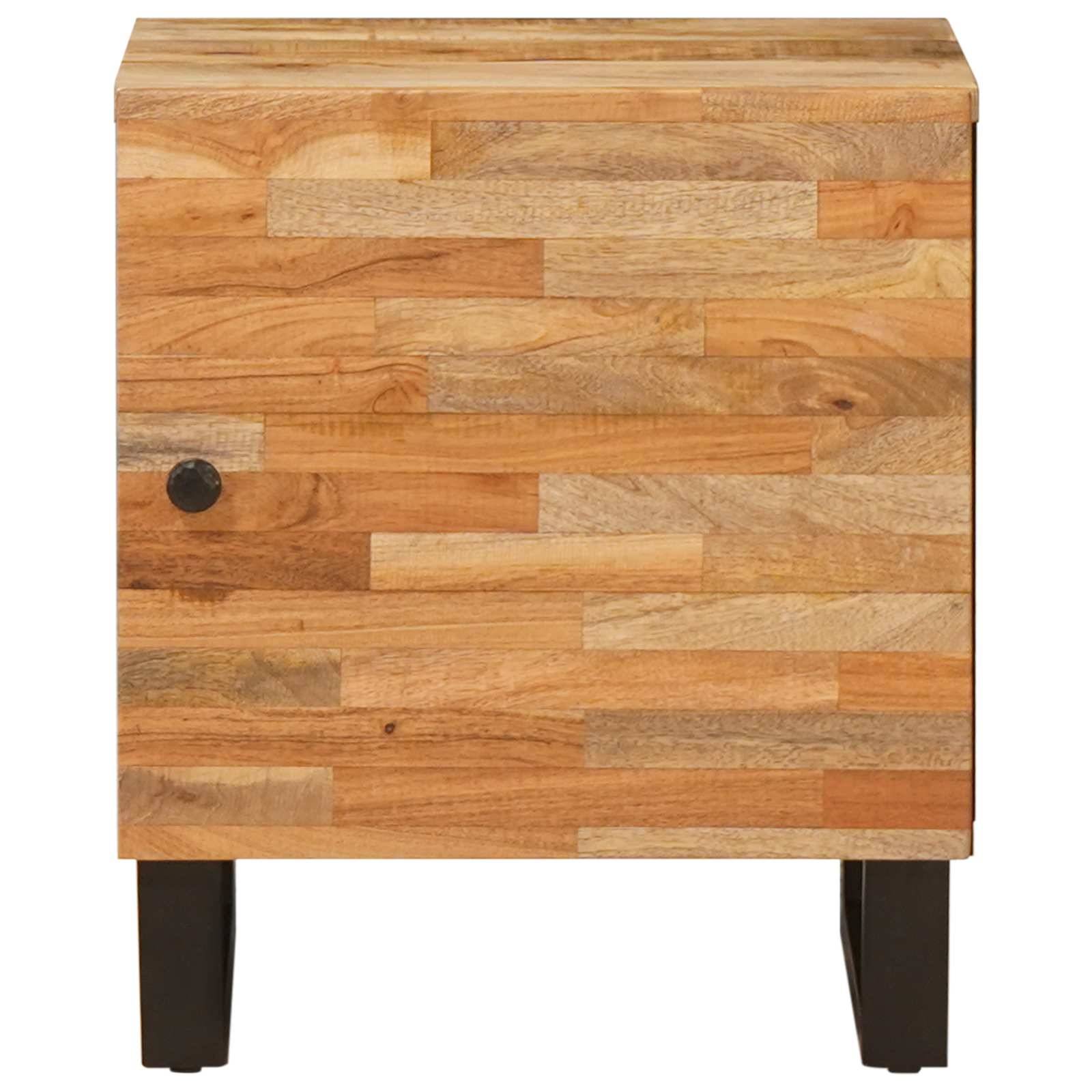 Holzschrank mit natürlicher Oberfläche, ausgestattet mit einer einzelnen Tür, schwarzem runden Knauf und vier schwarzen Beinen, geeignet für die Heimaufbewahrung.