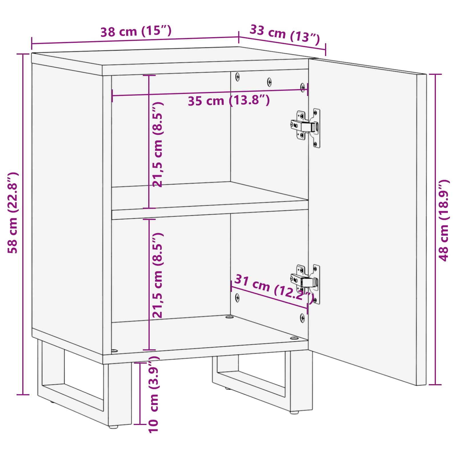 vidaXL Badezimmerschrank Natur 38 x 33 x 58 cm Massivholz Mango