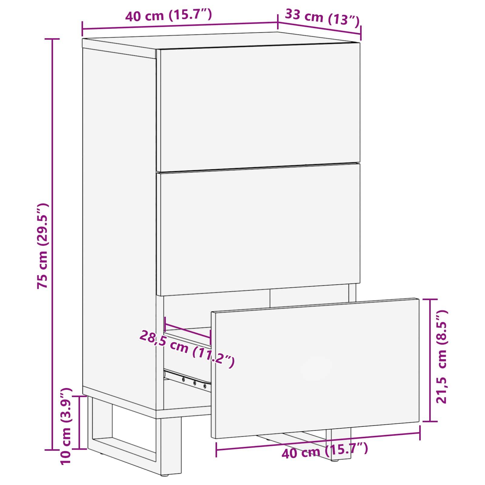 vidaXL Seitenschrank Braun 40 x 33 x 75 cm Massivholz Mango