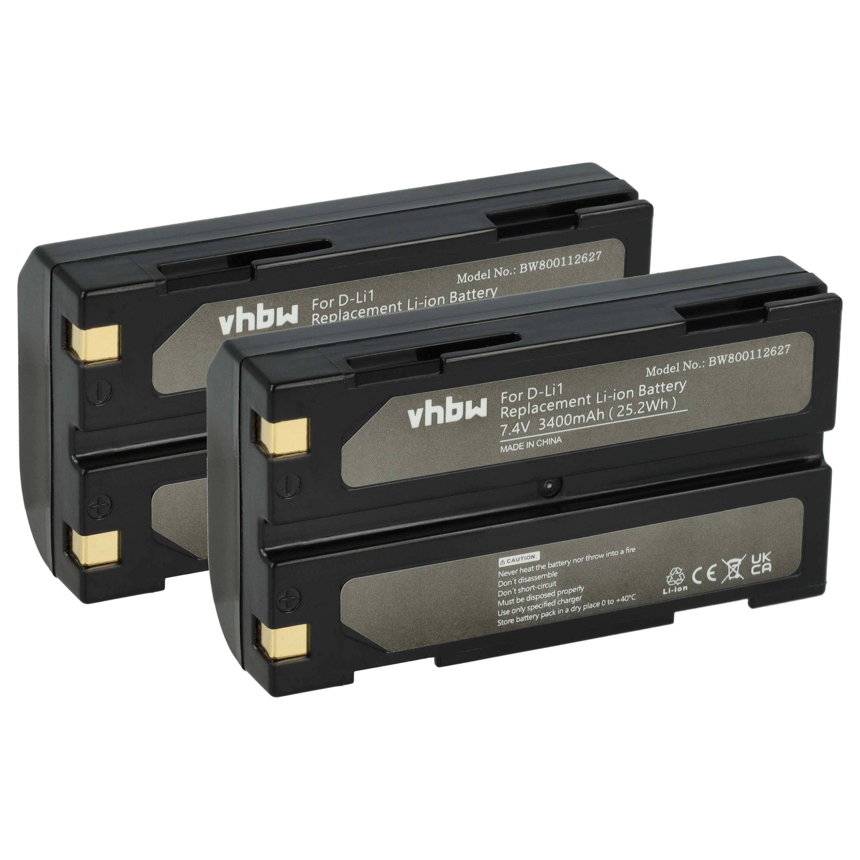 Zwei schwarze Lithium-Ionen-Ersatzbatterien mit der Beschriftung 