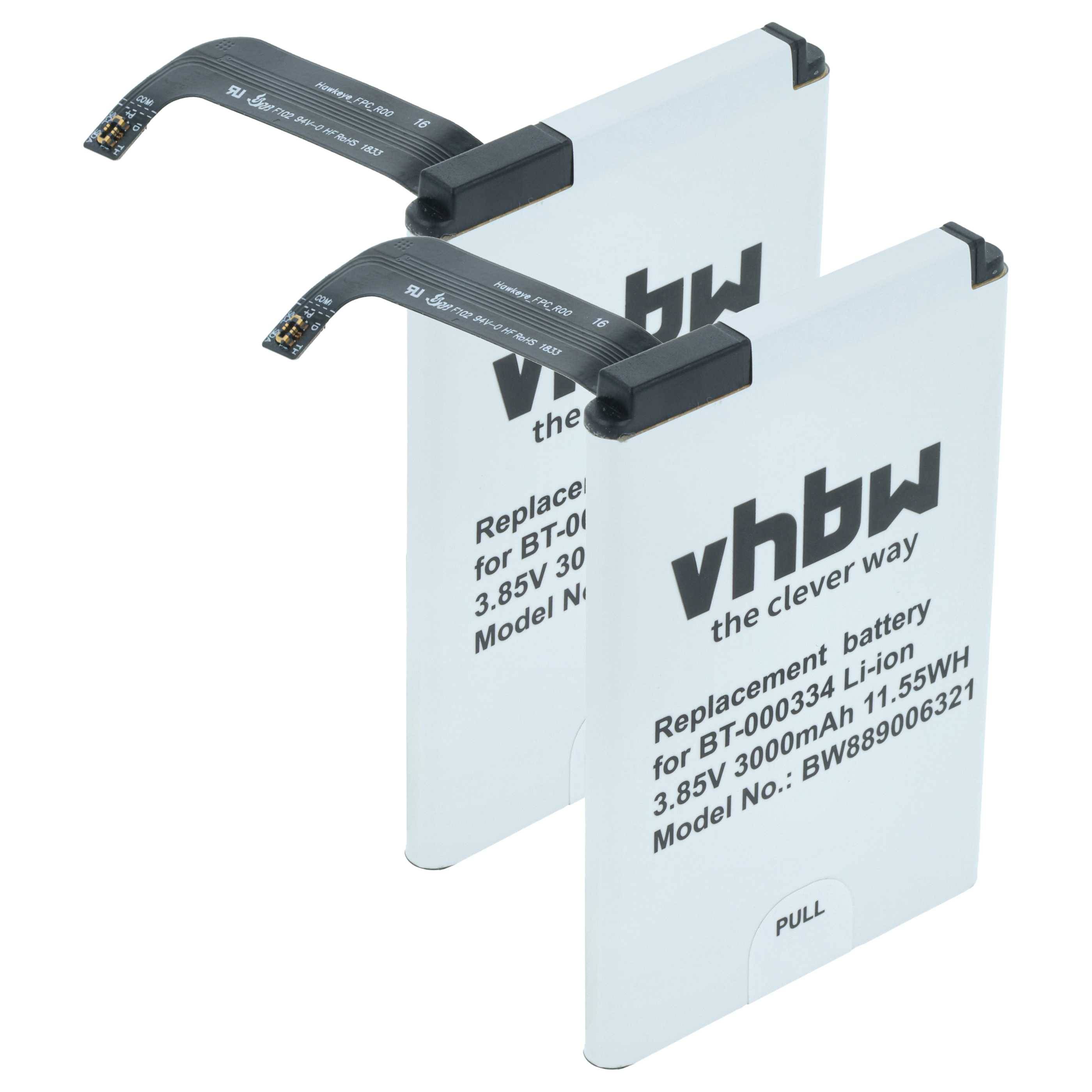 vhbw 2x Akku Ersatz für Zebra 03MAY18, BT-000334, BT-000334-1, BTRY-TC2X-INT1-01 für Barcodescanner POS (3000 mAh, 3,85 V, Li-Ion)