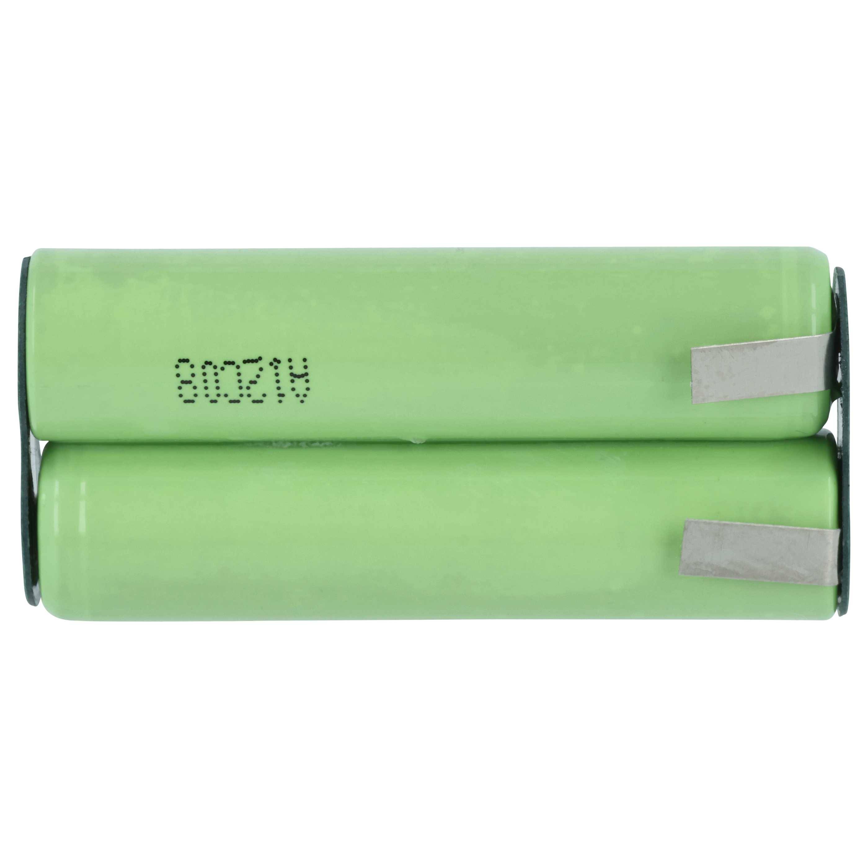 Zwei grüne zylindrische Batterien mit Metallanschlüssen sind horizontal gestapelt. Auf der Seite jeder Batterie sind gedruckte Zahlen zu sehen.