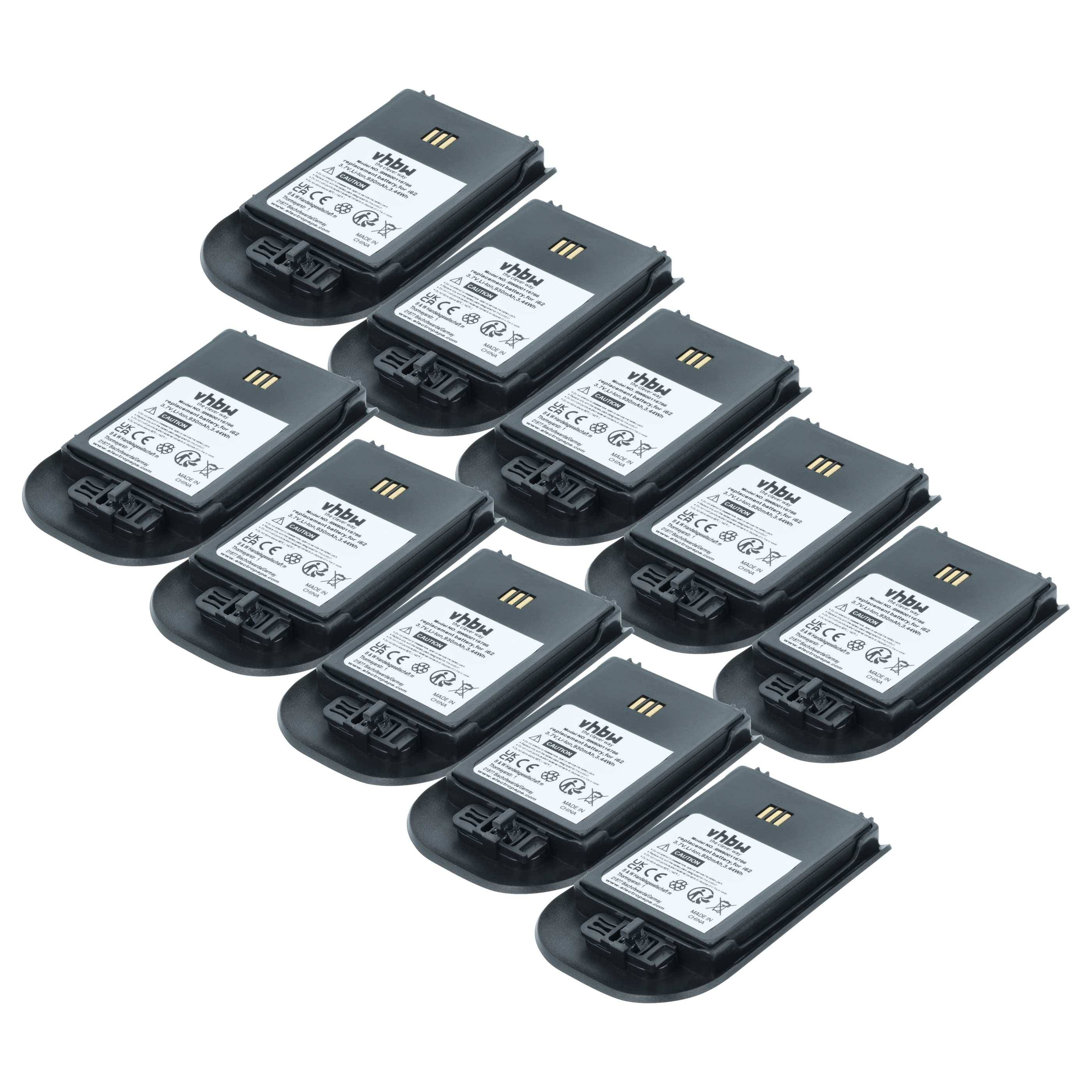 vhbw 10x Akku kompatibel mit Ascom 9D62, D62 DECT, i62 Messenger, i62, DH4-ACAB schnurlos Festnetz Telefon (930 mAh, 3,7 V, Li-Ion) Schwarz