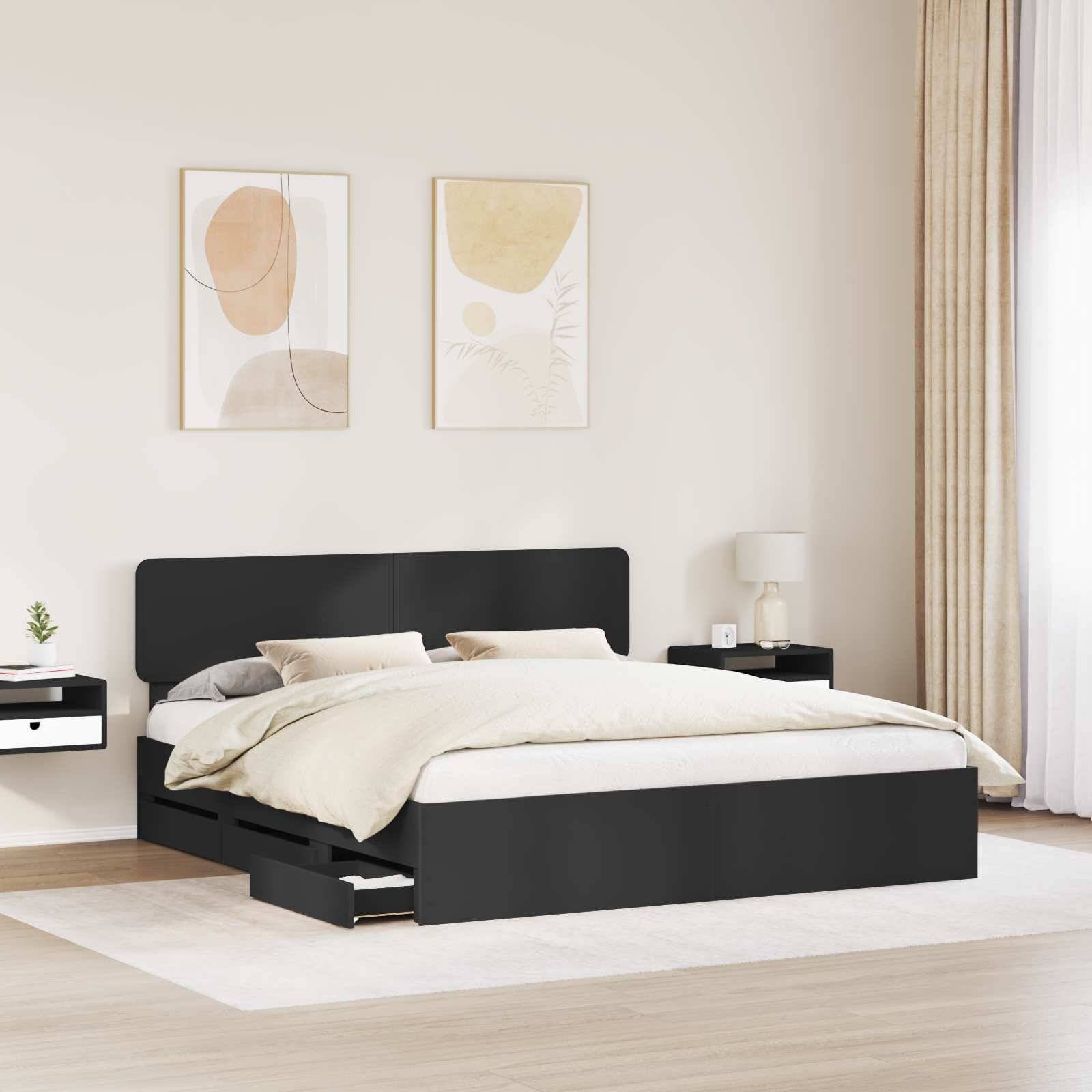 vidaXL Bettrahmen mit Schubladen Schwarz 180 x 200 cm Holzwerkstoff