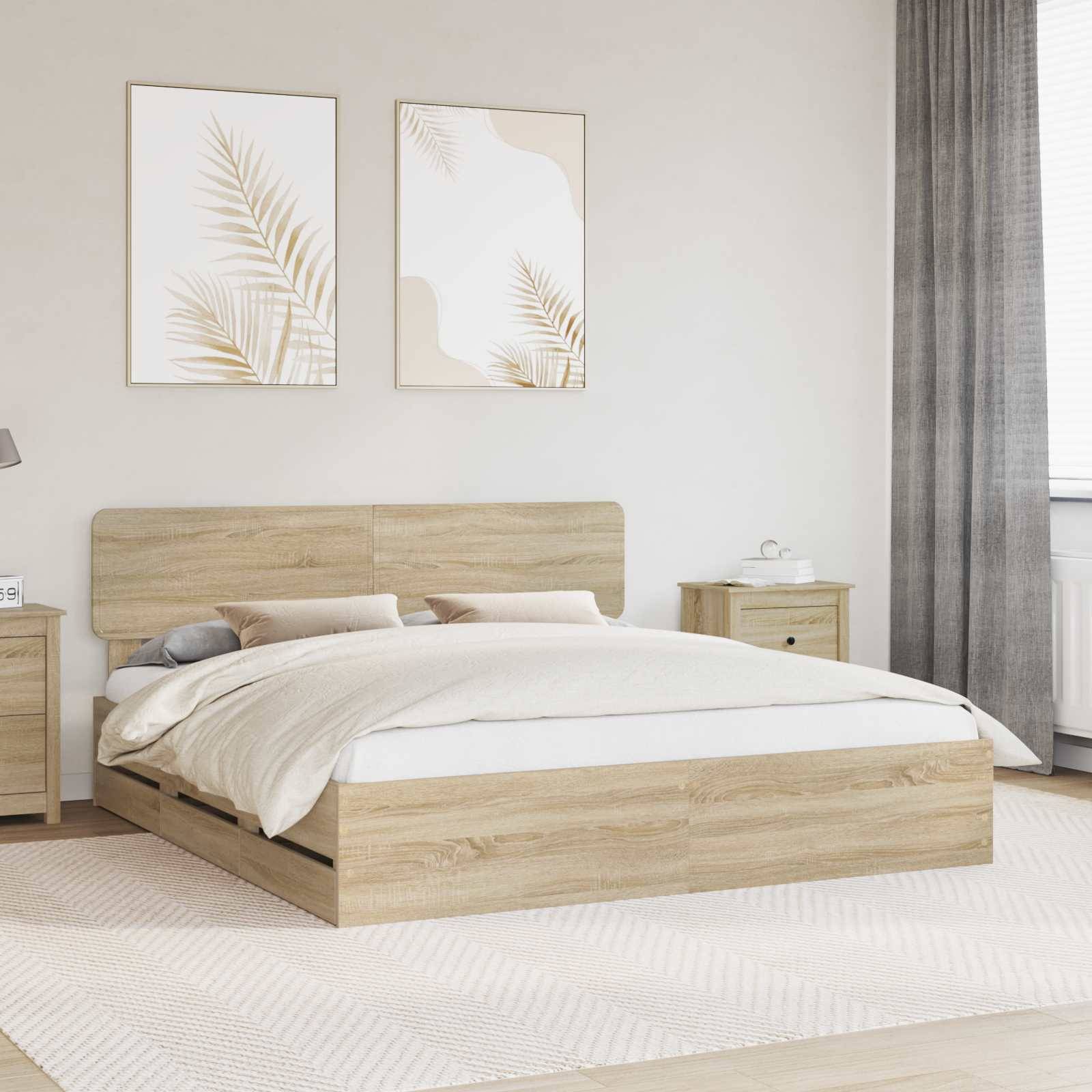 vidaXL Bettrahmen mit Kopfteil Sonoma-Eiche 200 x 200 cm Holzwerkstoff