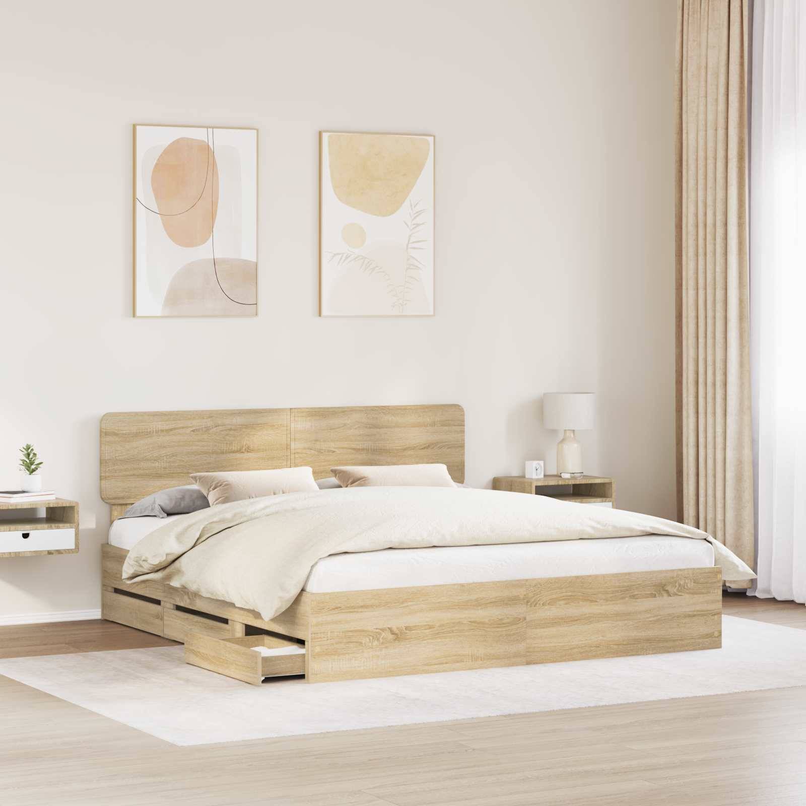vidaXL Bettrahmen mit Kopfteil Sonoma-Eiche 200 x 200 cm Holzwerkstoff