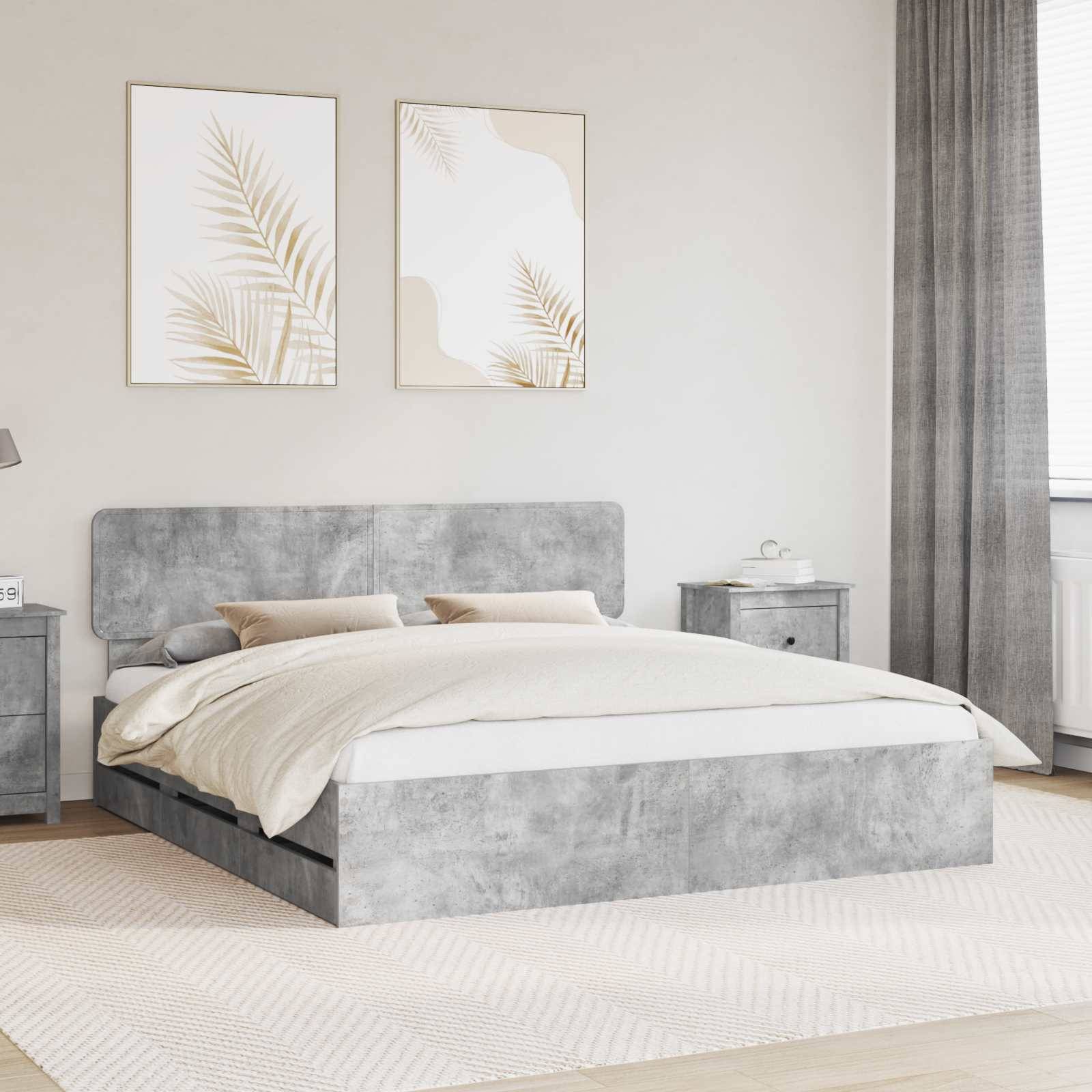 vidaXL Bettrahmen mit Schubladen Betongrau 200 x 200 cm Holzwerkstoff