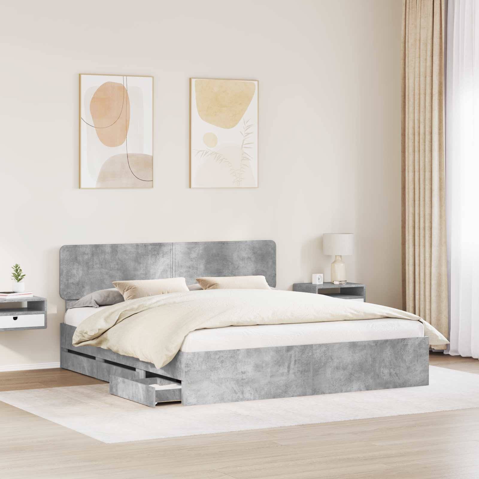 vidaXL Bettrahmen mit Schubladen Betongrau 200 x 200 cm Holzwerkstoff