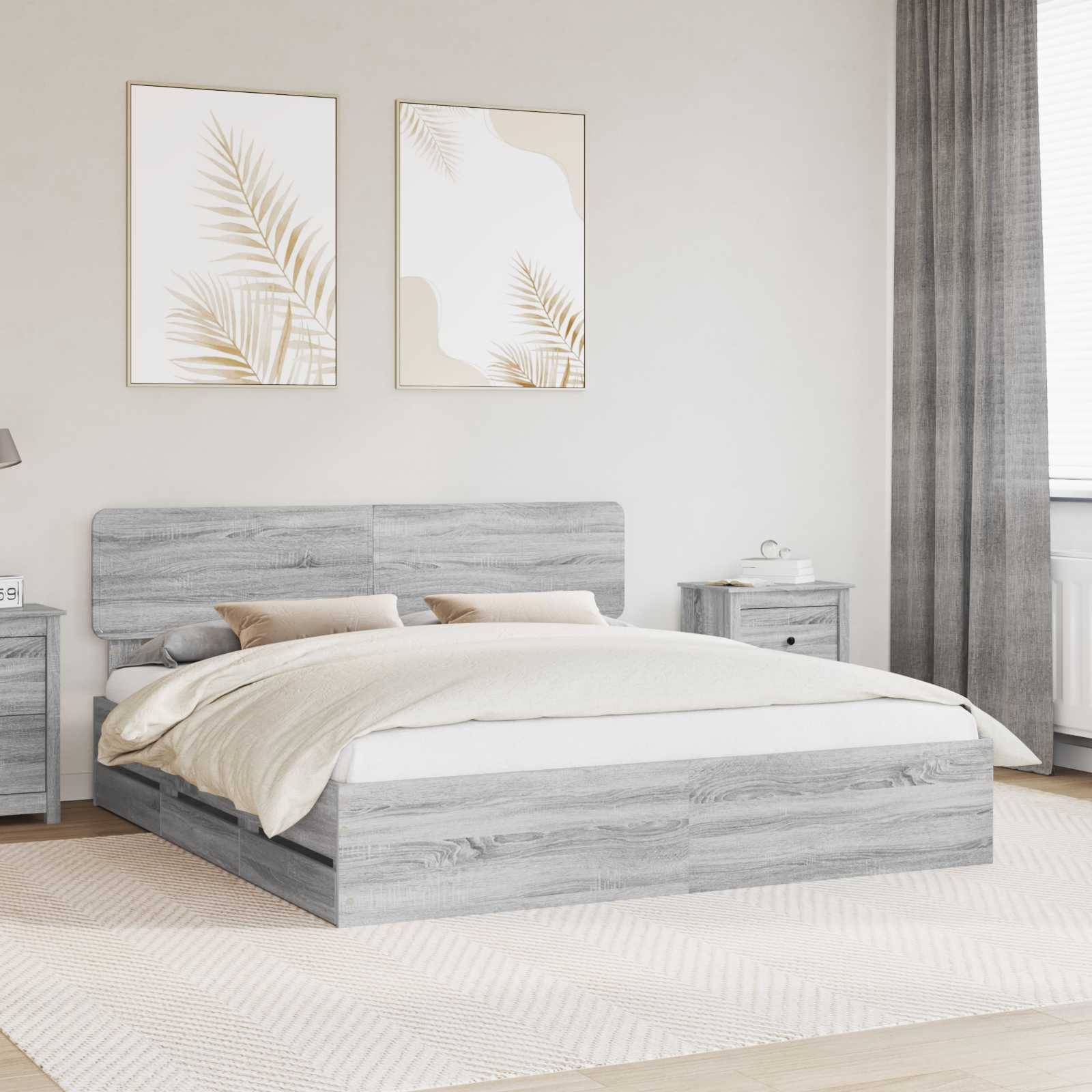vidaXL Bettrahmen Graues Sonoma 180 x 200 cm Holzwerkstoff