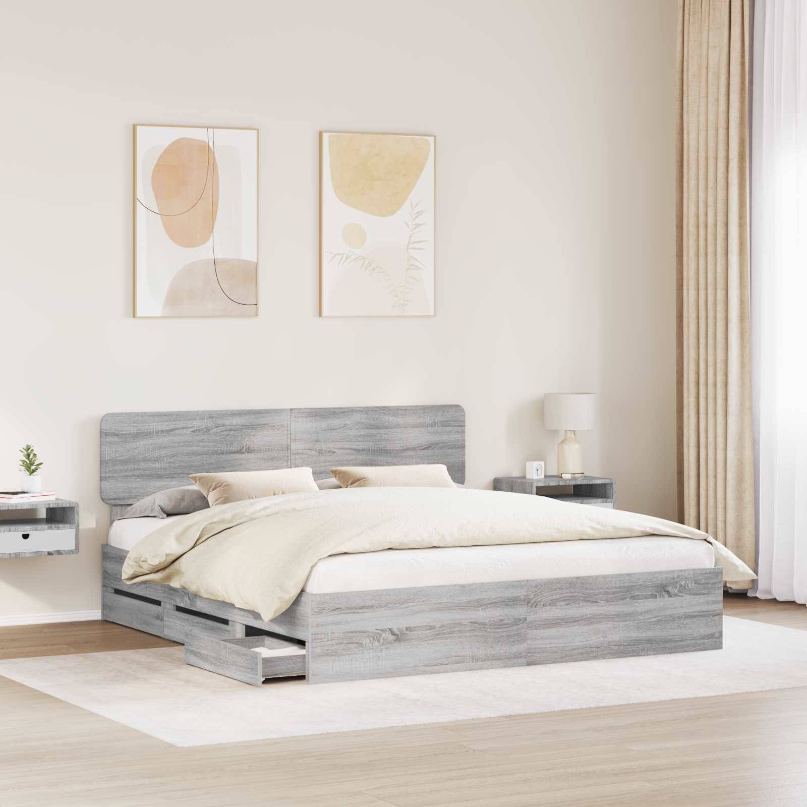 vidaXL Bettrahmen Graues Sonoma 180 x 200 cm Holzwerkstoff