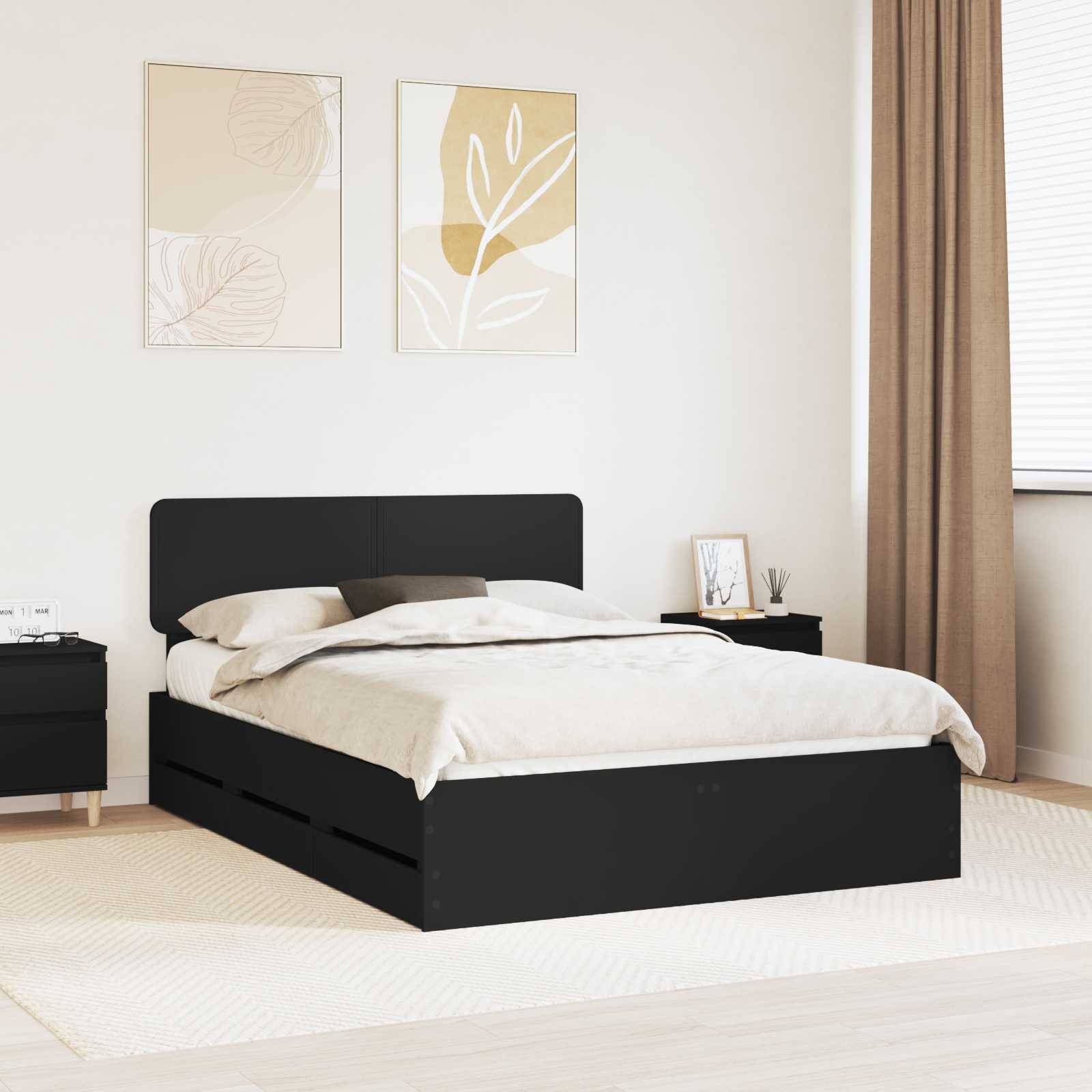 vidaXL Bettrahmen mit Schubladen Schwarz 150 x 200 cm Holzwerkstoff