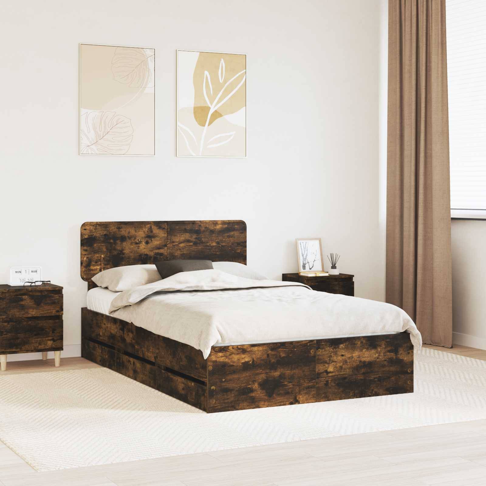 vidaXL Bettrahmen Geräucherte Eiche 120 x 190 cm Holzwerkstoff