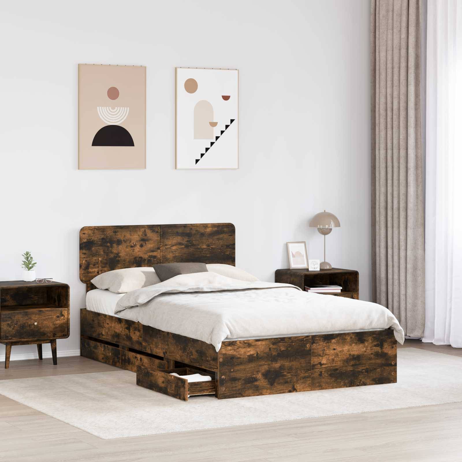 vidaXL Bettrahmen Geräucherte Eiche 120 x 190 cm Holzwerkstoff