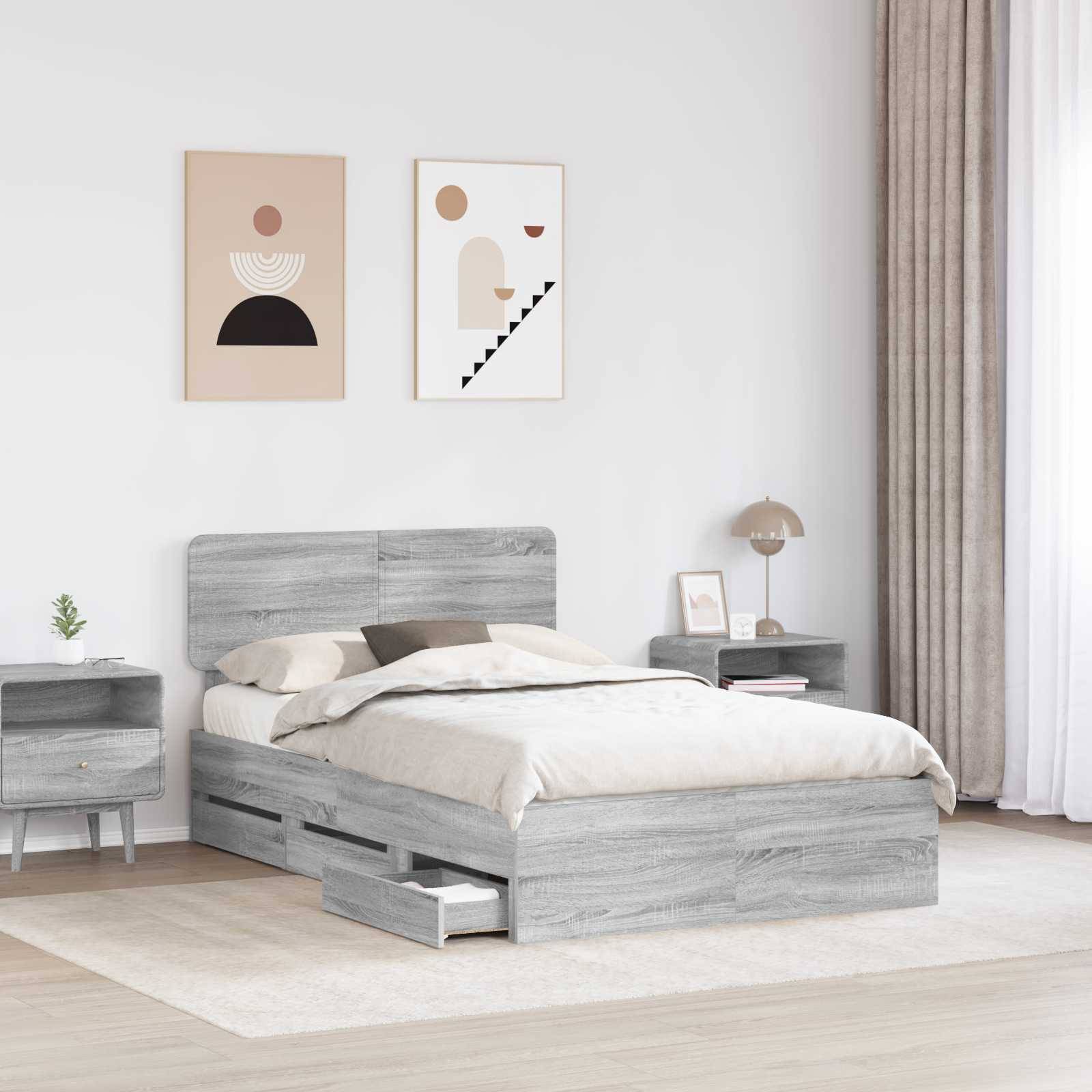 vidaXL Bettrahmen Graues Sonoma 120 x 190 cm Holzwerkstoff