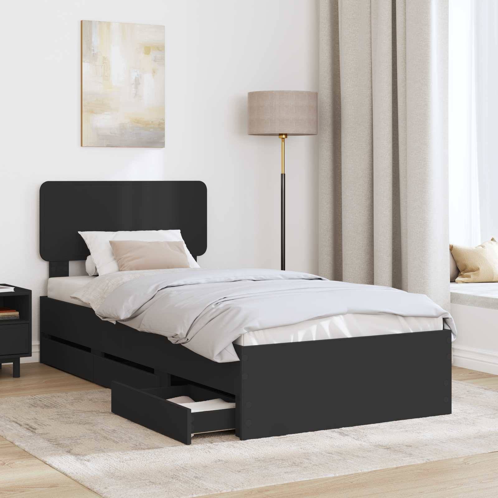 vidaXL Bettrahmen mit Schubladen Schwarz 90 x 200 cm Holzwerkstoff