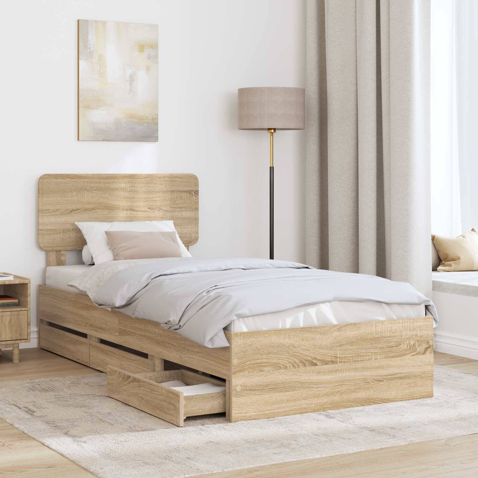 vidaXL Bettrahmen mit Kopfteil Sonoma-Eiche 100 x 200 cm Holzwerkstoff