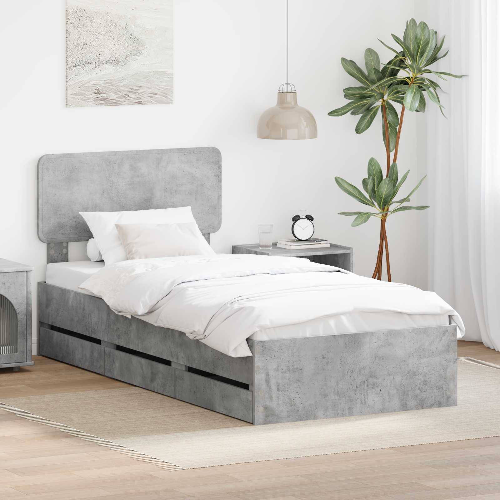 vidaXL Bettrahmen mit Schubladen Betongrau 90 x 200 cm Holzwerkstoff
