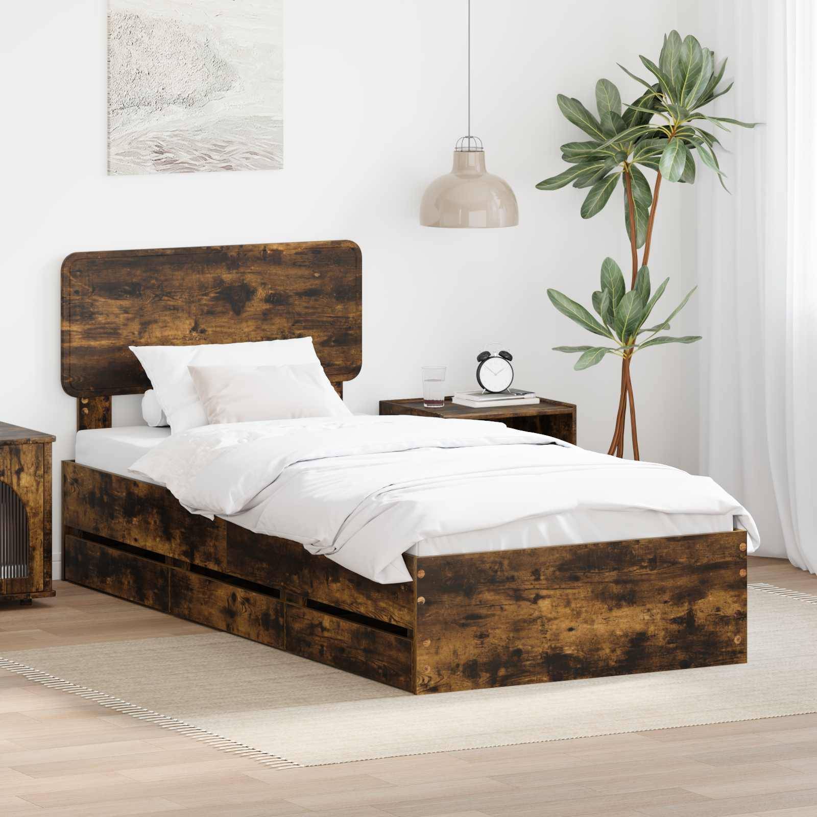 vidaXL Bettrahmen Geräucherte Eiche 90 x 190 cm Holzwerkstoff