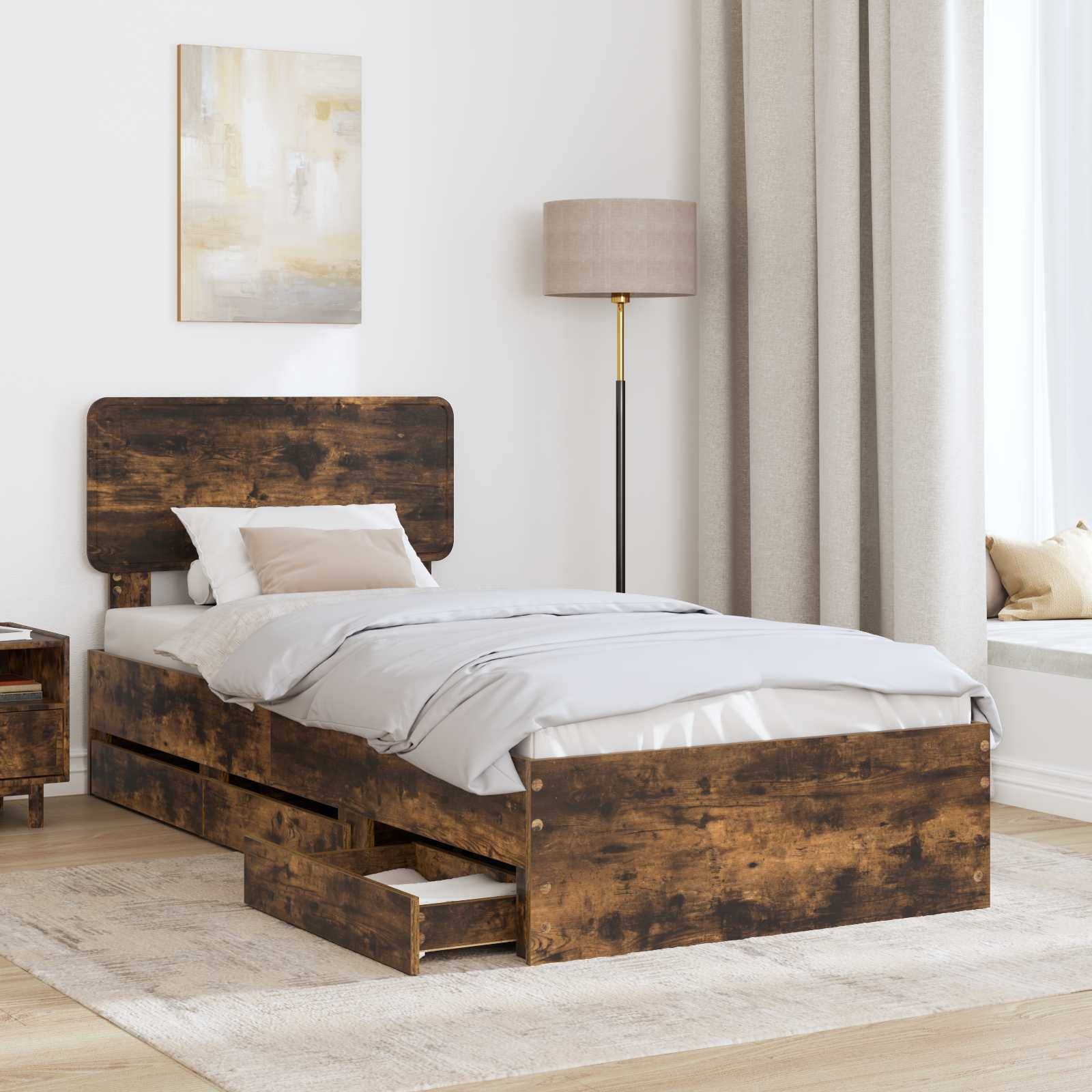vidaXL Bettrahmen Geräucherte Eiche 100 x 200 cm Holzwerkstoff