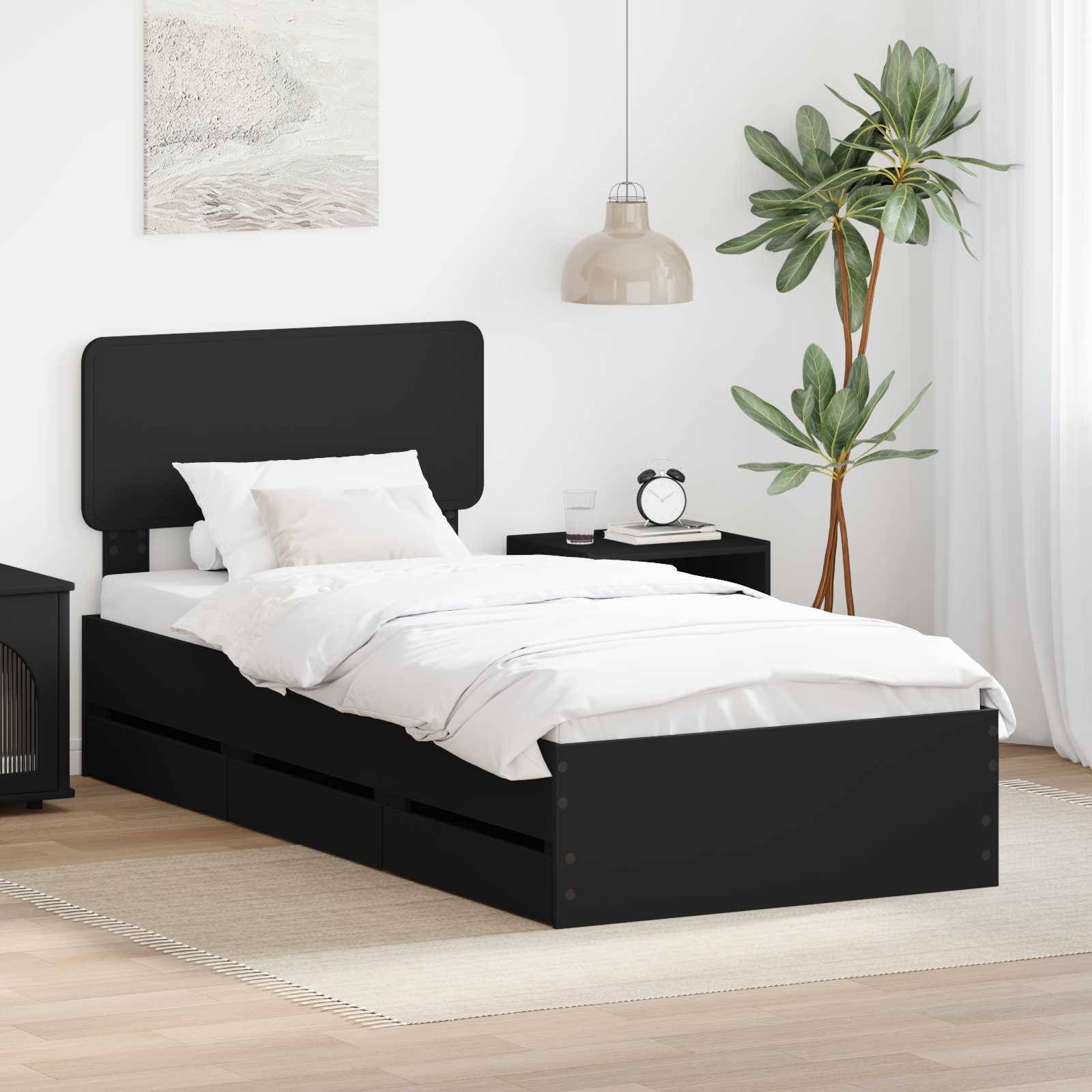 vidaXL Bettrahmen mit Schubladen Schwarz 75 x 190 cm Holzwerkstoff