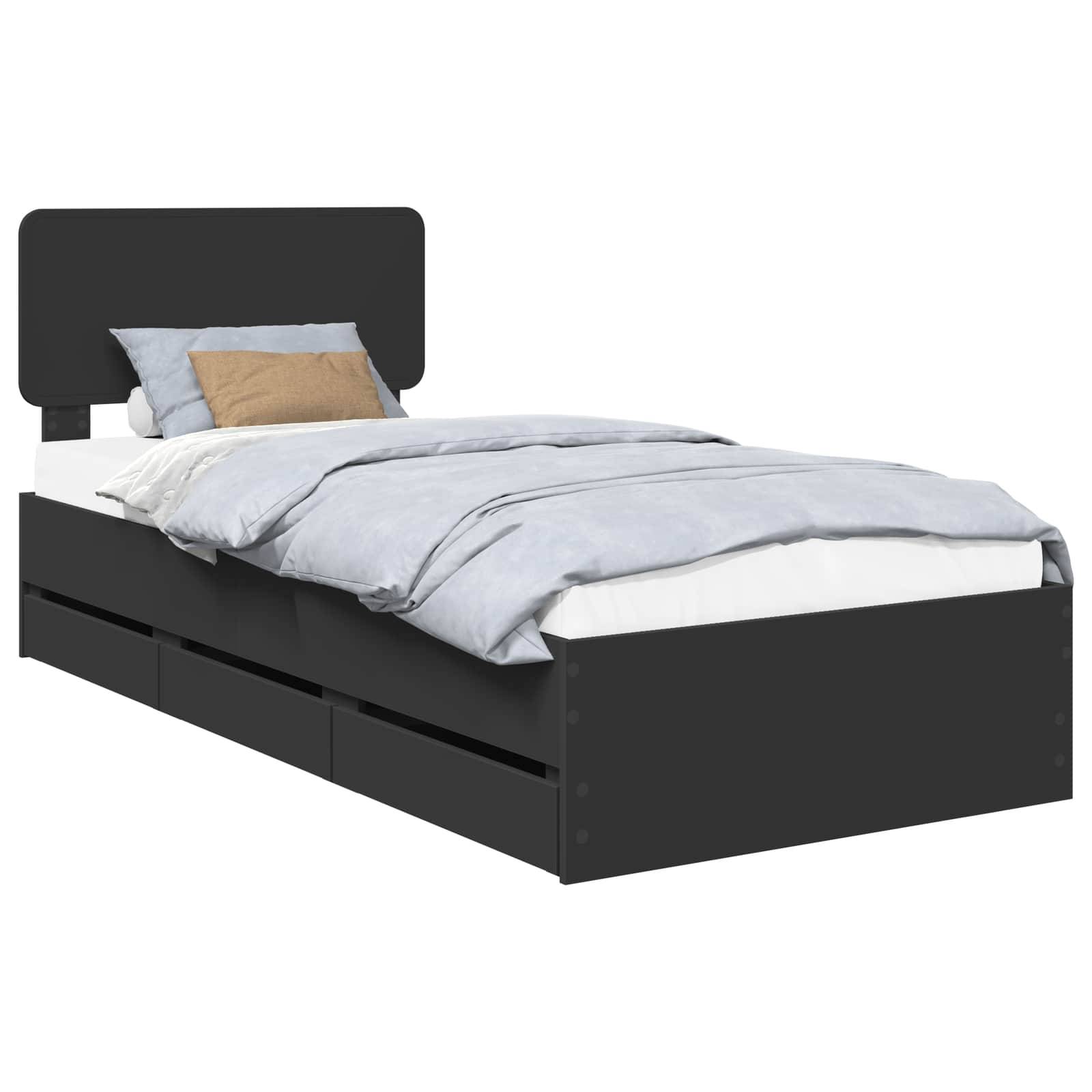vidaXL Bettrahmen mit Schubladen Schwarz 75 x 190 cm Holzwerkstoff