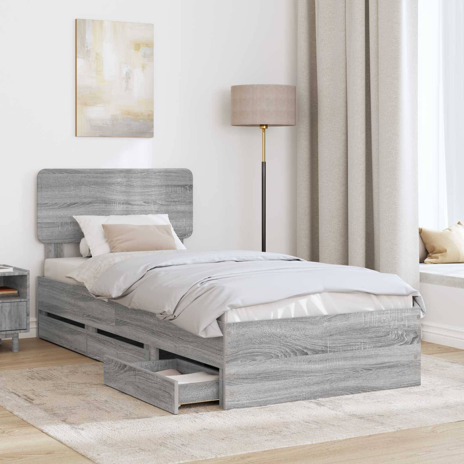 vidaXL Bettrahmen mit Kopfteil Graues Sonoma 90 x 190 cm Holzwerkstoff