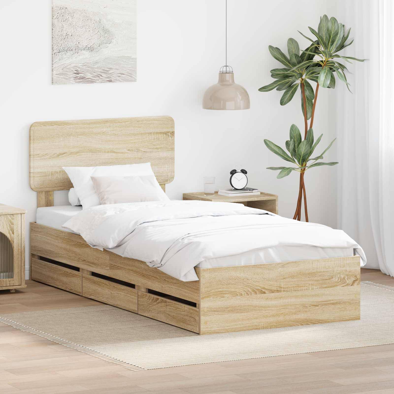 vidaXL Bettrahmen mit Kopfteil Sonoma-Eiche 100 x 200 cm Holzwerkstoff