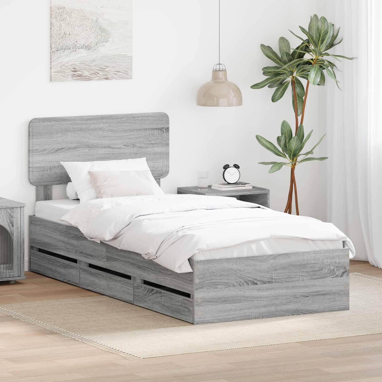 vidaXL Bettrahmen mit Kopfteil Graues Sonoma 75 x 190 cm Holzwerkstoff