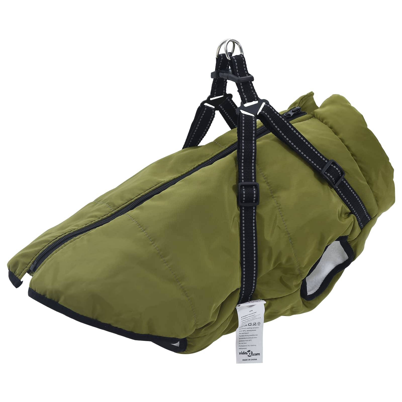 vidaXL Hundemantel mit Geschirr Olivegrün L48 Fleece und Polyester