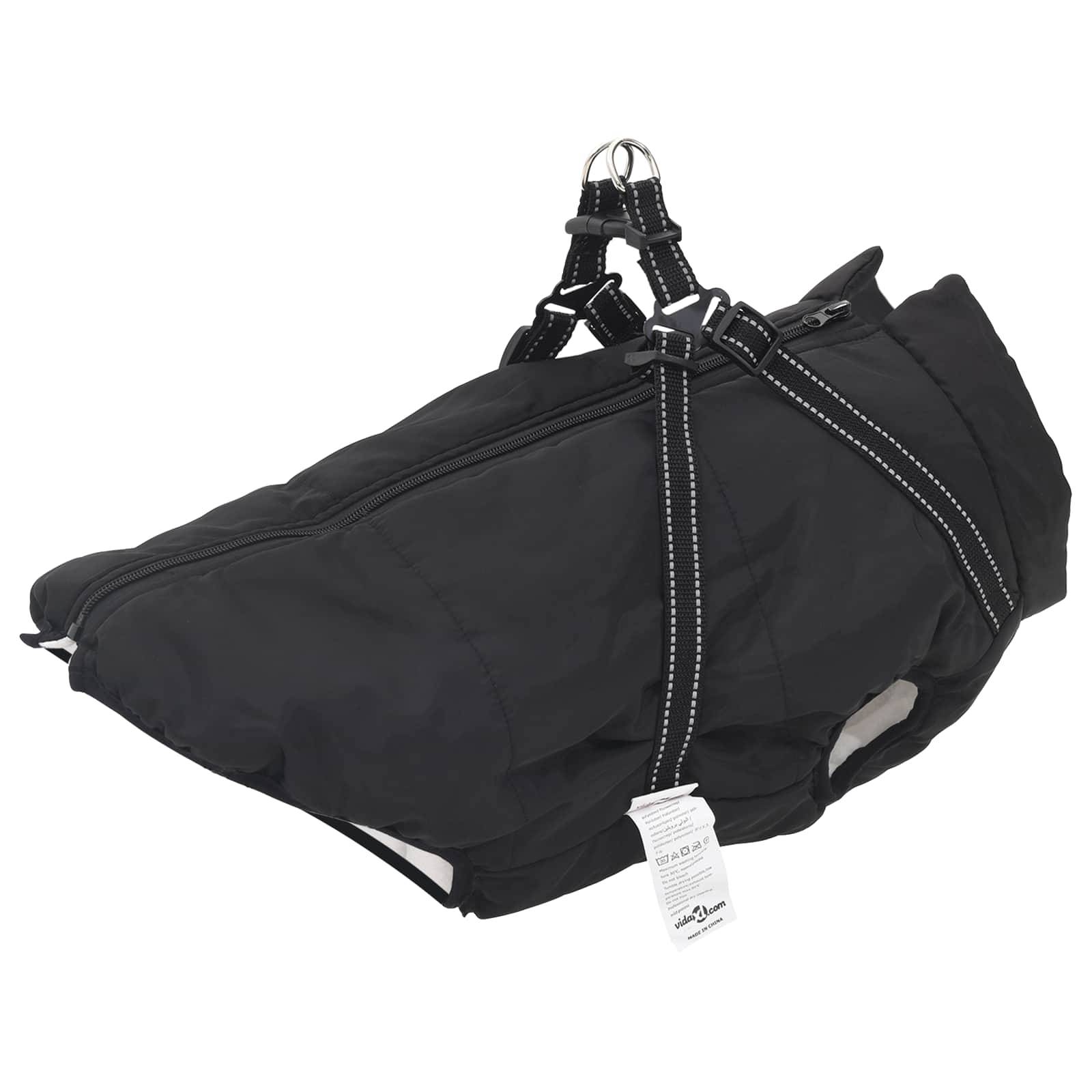 Ein schwarzer Haustier-Transportrucksack mit verstellbaren Trägern, der für kleine Haustiere konzipiert ist. Er verfügt über einen sicheren Reißverschluss und einen angebrachten Anhänger.
