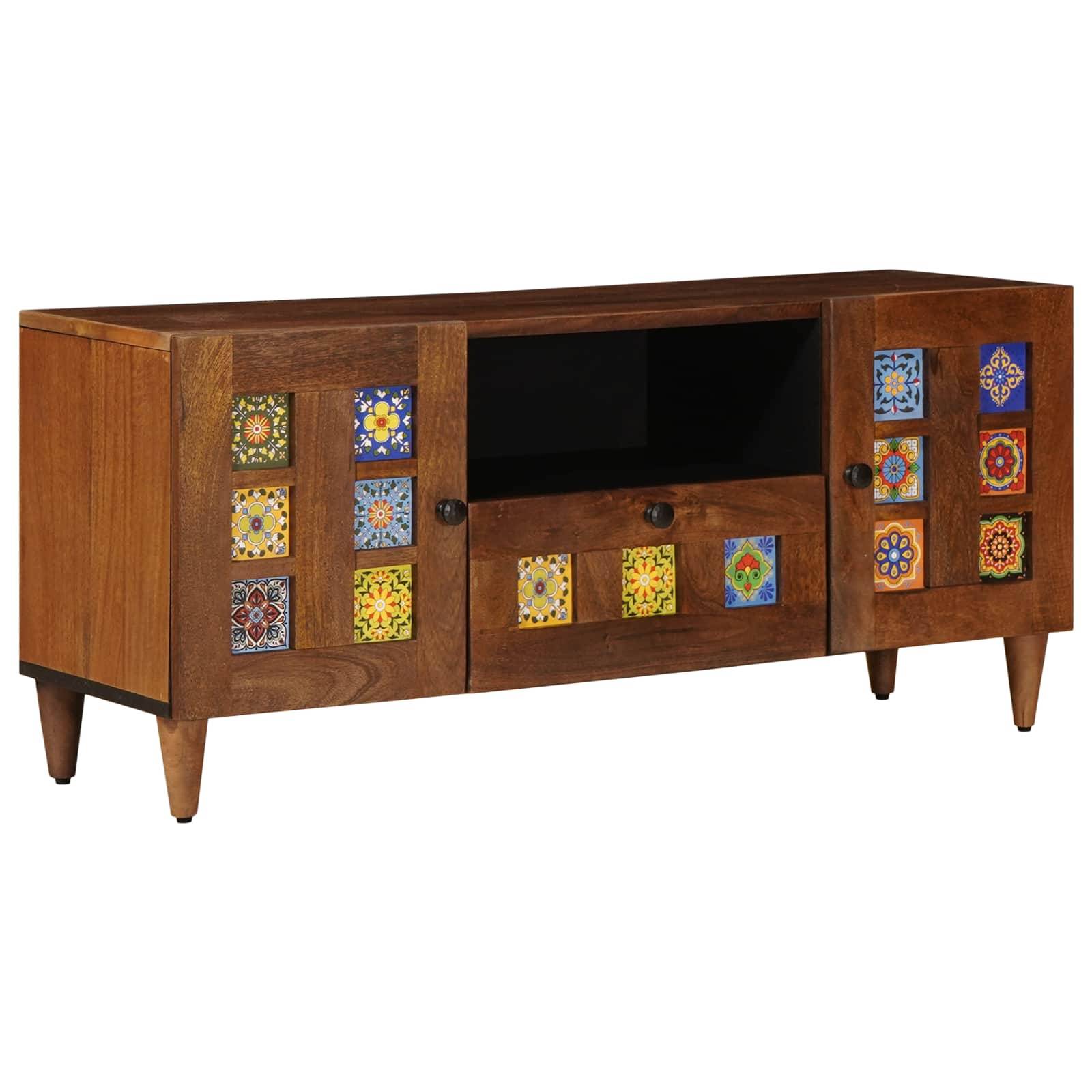 vidaXL TV-Schränk mit Tür Walnuss 105 x 33 x 46 cm Massivholz Mango