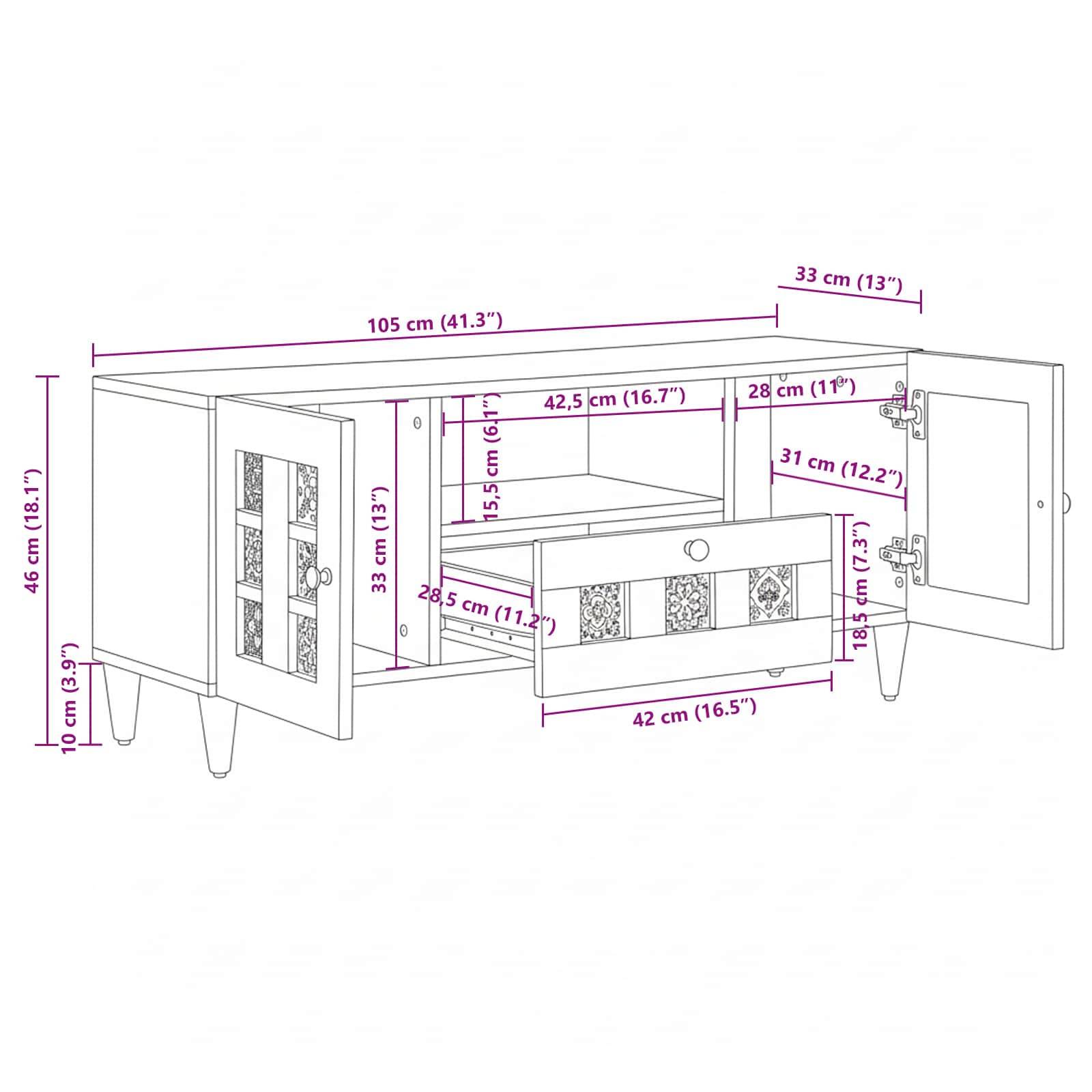 vidaXL TV-Schränk mit Tür Walnuss 105 x 33 x 46 cm Massivholz Mango
